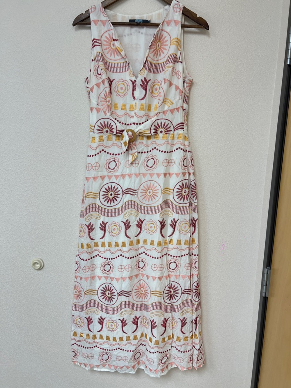 Eva Franco Cream Maxi Dress with Pink and Mustard Motif
